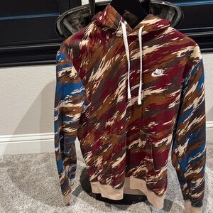 Nike Brown and Blue Camouflage Hoodie
